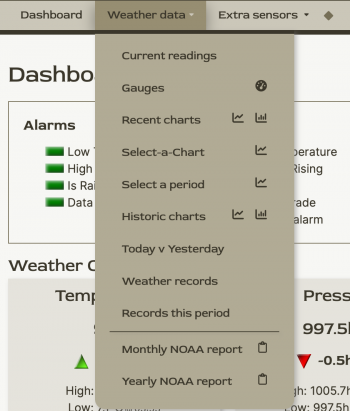 AI Weather Data menu